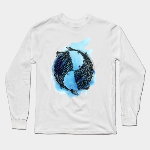 Pisces - Fish Koi - Japanese Tattoo Style (black and white) Long Sleeve T-Shirt by beatrizxe